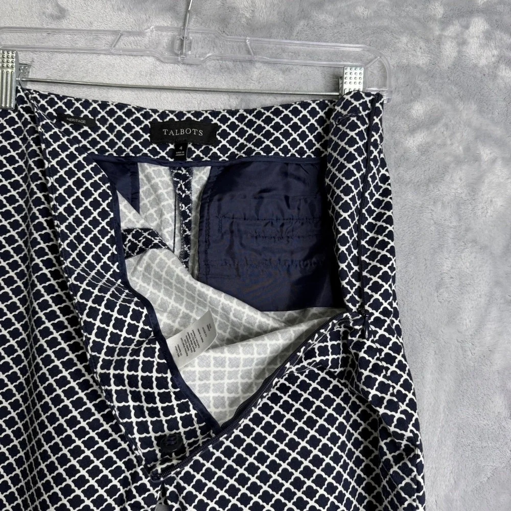 Talbots Heritage Pants Womens 4 Navy Blue Preppy Printed Ankle Mid Rise - Picture 3 of 10